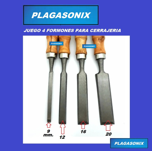 Imagen 3 de 9 de Kit 4 Formones 9, 12, 16 Y 20mm Mango Madera Para Cerrajeros