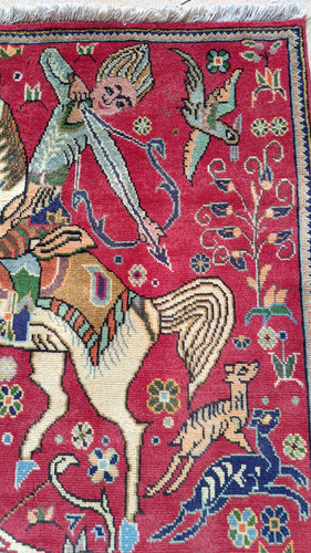 Tapete Persa Tabriz Cena De Caça 1,0x1,55 1.55 M 1 M Cena De Caça Vermelho