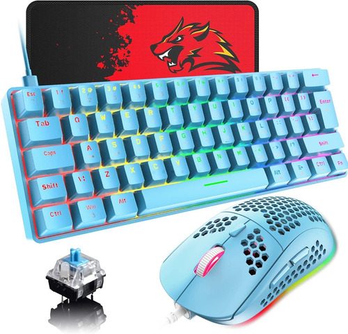 Teclado Lexonelec, Azul/inalambrico/62 Teclas/con Mouse