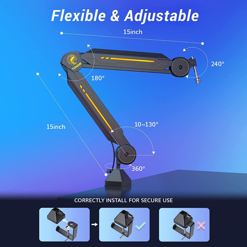 Brazo Soporte Para Micrófono Ajustable Moderno Rgb Reforzado