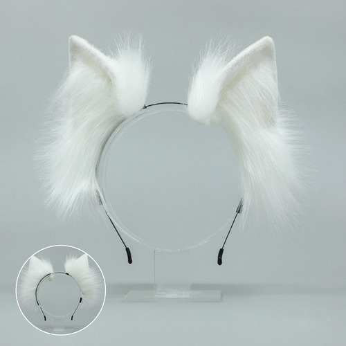 2pcs Cat Ears And Tail Set Faux Fur Long Tail For Anime