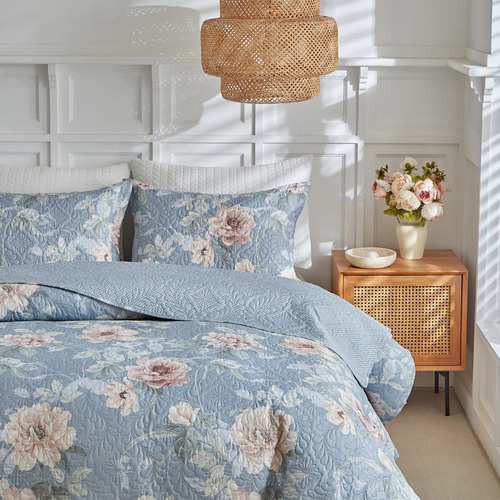 Kit Colcha Queen 3pç Estampada Itália 150 Fios Dupla Face Cor Flora