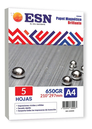 Papel Fotografico Esn Glossy Magnetico Imantado 5hojas A4 