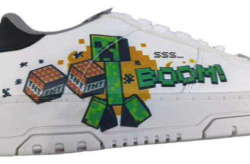 Tenis Niño Minecraft Explosion Creeper Mi3070 Blanco 22-25