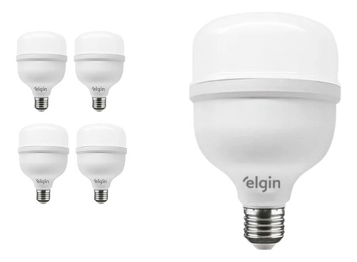 Kit 5 Lâmpada Bulbo Alta Potencia 50w Bivolt Elgin 6500k E27