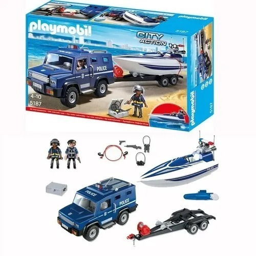 Playmobil City Action Coche Policia Y Lancha Con Motor 5187