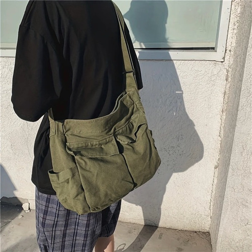 Workwear Canvas Shoulder Bag Large Capacity Retro Messenger