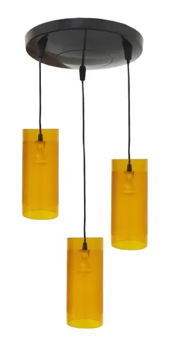 Colgante Lampara 3 Luces Ambar + Base Redonda