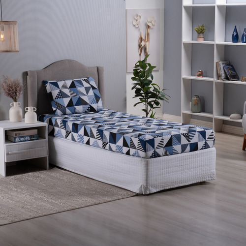 Jogo De Lençol Elástico Solteiro 2 Pc Estampado Cama Box Cor Geométrico Desenho Do Tecido Estampas