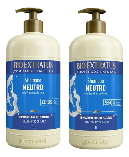 Kit 2 Shampoo Brilho Natural  Neutro 1 L Bio Extratus K7837