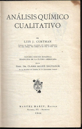 Libro / Analisis Quimico Cualitativo / Luis Curtman / 