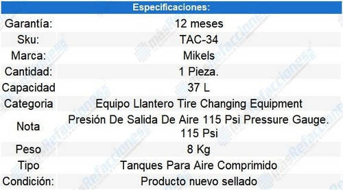 Tanque Para Aire Comprimido 37 Lts Mikels
