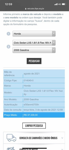 Imagem 11 de 15 de Honda Civic 2008 1.8 Lxs Flex Aut. 4p