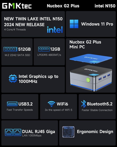 Gmktec Mini Pc Intel N150 (turbo 3.6ghz) 12gb Ddr5 512gb Ssd