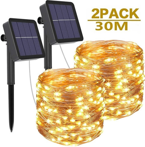 2 Luces De Hadas De Cadena De Navidad Solar 30m 300led