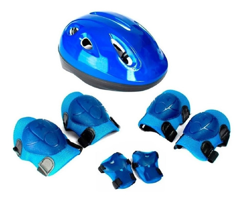 Kit De Protección Casco Rodillera Codera Ajustable Azul