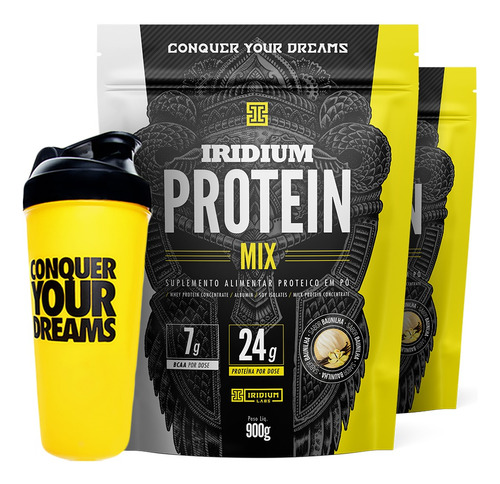 Kit 2x Iridium Protein Mix 900g + Coqueteleira Shaker 600ml