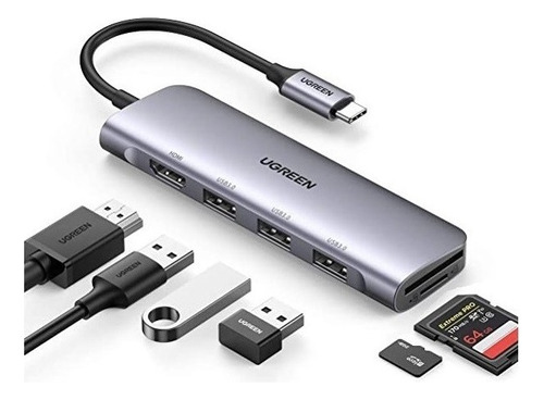 Dockstation Hub 6 Em 1 Ugreen Usb-c 3* Usb 3.0 + Hdmi +sd/tf 4k