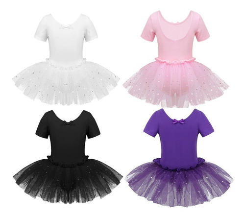 Imagem 6 de 6 de Vestido Bailarina Infantil Balé Manga Curta Saia Tutu Brilho