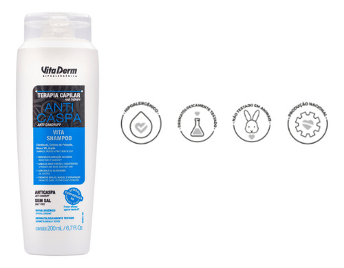Shampoo Vitaderm 200ml Anti Caspa E Controle De Oleosidade