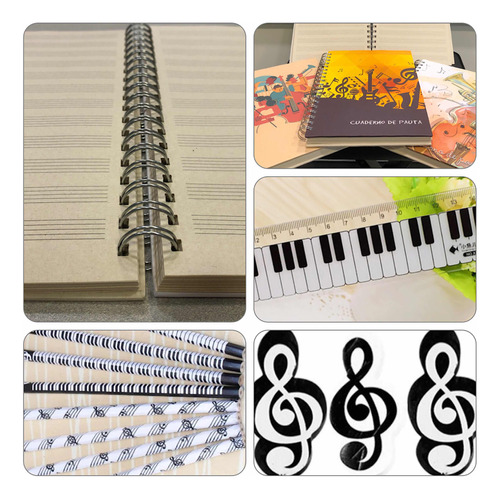 Cuaderno De Música 100 Hjs Pauta + Lápiz + Goma + Regla 15cm