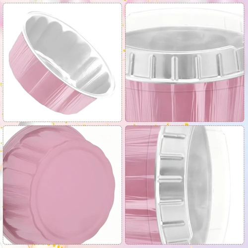 Banna 100 Moldes Redondos De Aluminio Para Cupcakes Con Tapa, 5 Oz/150ml Moldes Para Tartas, Molde Redondos De Aluminio Para Tartas, Para Picnics, Barbacoas, Camping, Bodas, Fiestas,Rosa