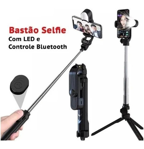 Bastão Pau Selfie Tripe Luz Led Bluetooth Retratil Celular 