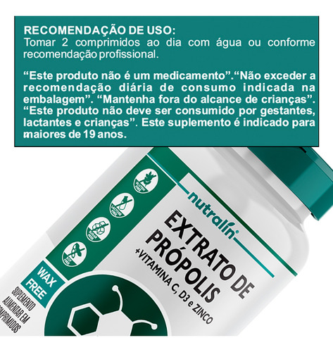 Extrato Própolis + Vitamina C/d + Zinco Nutralín 60comp.