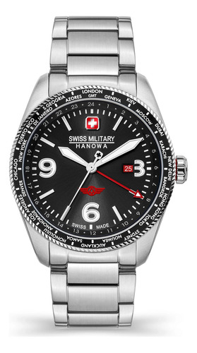 Reloj Swiss Military Smwgh2100904 Para Hombre Cristal Zafiro Color de la malla Plateado Color del bisel Negro Color del fondo Negro
