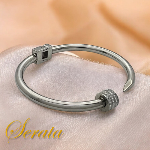Pulsera Mujer Brazalete Clavo Clásica Premiu Zirconia Serata Plateado 5.8 Cm 19 Cm