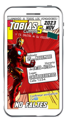 Invitación Digital Iron Man Cumpleaños Infantil