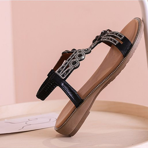 Sandalia F Para Mujer, Estilo Bohemio, Playa, Con Diamantes,