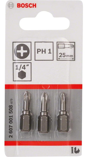 Puntas Philips Ph1 X 25mm P/atornillador X3 Bosch 2607001508