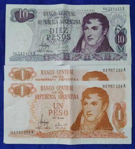 Billetes De 1 Y 10 Pesos Argentinos, Estado Muy Buenos 