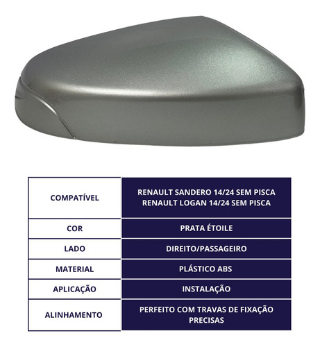 Capa Retrovisor Logan 2015 S/pisca Mod Original Prata Ld