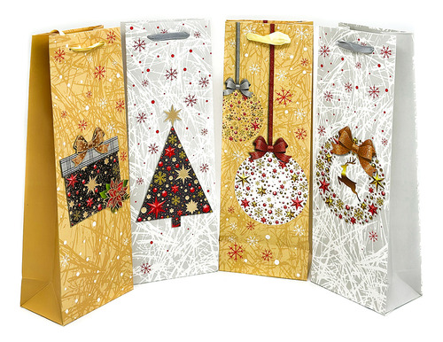 Bolsa Regalo Vino Navidad Golden 12x36x12