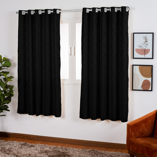 Cortina Jacquard Semi Blackout 2,80 X 1,80 Alta Qualidade Cor Preta