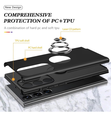 Funda Uso Rudo Anillo Carcasa Para Galaxy S23 Ultra+mica Negro Samsung Galaxy S23 Ultra