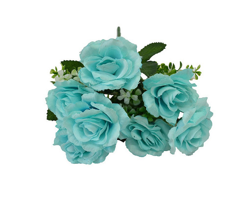 Imagem 3 de 3 de Buquê Rosas Artificiais Azul Tiffany C/7 Rosas - Decoração