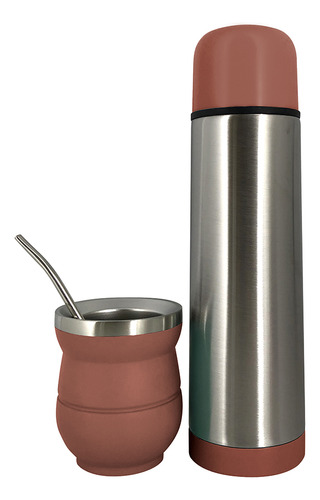 Set Termo + Mate + Bombilla Rojo Coral 500ml Acero Inox