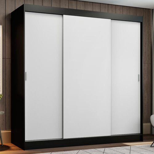 Ropero Madesa Reno 3 Puertas Corredizas Color Negro/Blanco