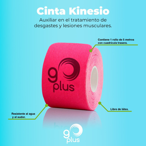 Cinta Kinesiológica Rosa 5m Pre-cortada Go Plus