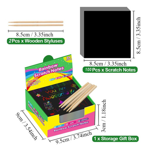 100 Hojas De Notas Para Rascar Con Dibujos Coloridos Y Mensa