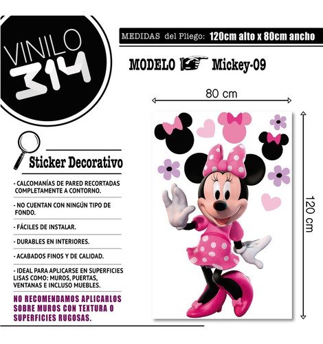 Imagen 4 de 7 de Mickey Mouse 9 Vinilo Decorativo, Calcomanía De Pared Minnie
