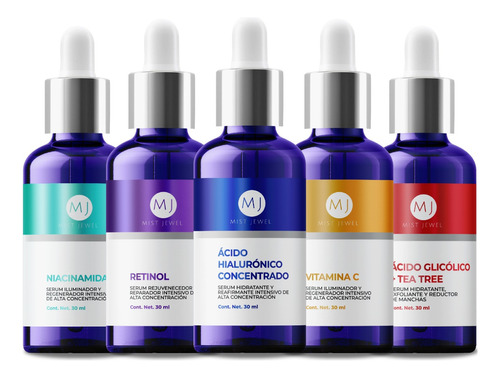 Kit Facial Con 5 Sueros Ah, Retinol, Vit C, Niacinamida, Ag