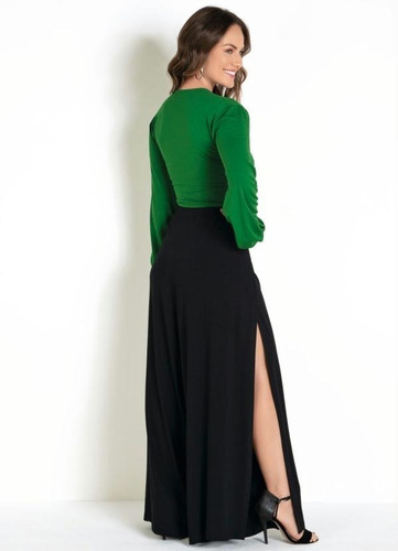 Imagem 5 de 6 de Cropped Blusa Verde Com Amarração Frontal Viscose Elastano
