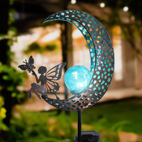 Luz Solar Jardin Para Exterior Decorativa Luna Hada Metal