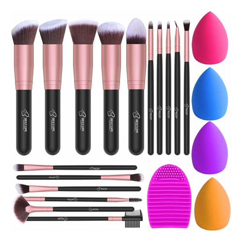 Juego De 16 Pinceles De Maquillaje, 4 Esponjas De Licuadora