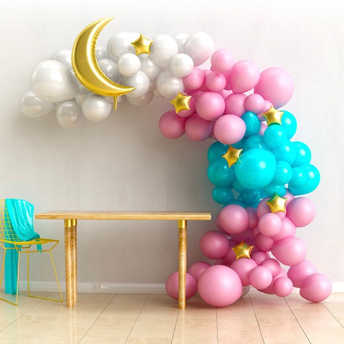 Set Arco Globos Organicos Luna Y Estrellas Pastel 110 Globos