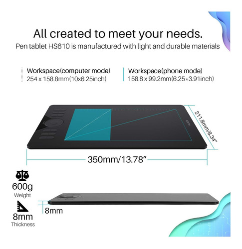 Tableta Huion Drawing Hs610 Tableta Gráfica Con Función De Y